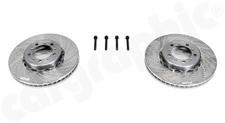 Special Offer -GIRODISC Brake Disc Set Front Axle - -  for Porsche 996 GT2 / GT3 and 997.1 GT3/ GT3 RS<br>
- <b>straight Slotted / Drilled / Ventilated</b><br>
- 2-piece 350mmx33mm, 10,02kg per disc<br>
<b>Part No.</b> PERGDA1019DS