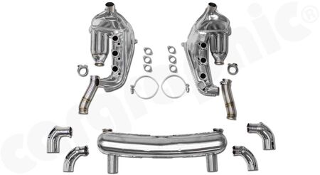 CARGRAPHIC Sport Exhaust System - - <b>Modified</b> ID38+mm heat exchangers<br>
- <b>dual flow AQ</b> sport rear silencer ID 61mm<br>
- Tailpipe variations<br>
- 2x 100 cell MOTORSPORT catalytic converters<br>
<b>Part No.</b> CARP11FKH4063ETK
