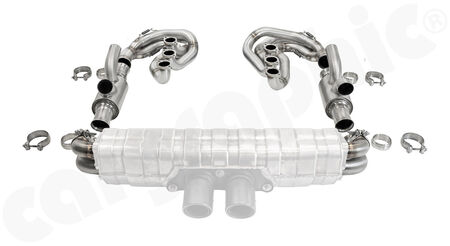 CARGRAPHIC GT Sport Exhaust System - - ID 45mm GT - Manifoldset<br>
- with heating<br>
- 2x 200 cpsi catalytic converters<br>
- OD60mm heater pipe connection on top LH / RH<br>
- to be used with <b>OEM GT3</b> sport rear silencer<br>
<b>Part No.</b> CARP64GTKITCOGT345FHX
