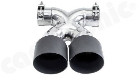 CARGRAPHIC Sport Double-End Tailpipe "X" - - 2x 100mm round - <b>Lightweight Special</b><br>
- <b>Matt-Black Thermopaint</b><br>
- for CARGRAPHIC and original rear silencer <br>
<b>Part No.</b> CARP82ER40XTP