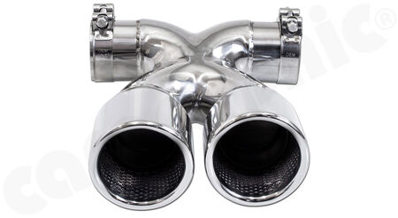 CARGRAPHIC Sport Double-End Tailpipe "X" - - 2x 89mm round<br> 
- <b>stainless steel polished</b><BR>
- for CARGRAPHIC and original rear silencer <br>
<b>Part No.</b> CARP82ER35RX