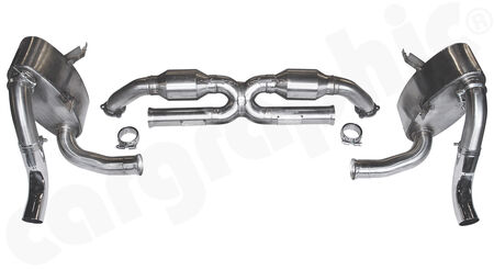 CARGRAPHIC Motorsport Exhaust System - - Manifold-Back<BR>
- 2x 100 cpsi MS catalytic converters<br>
- SUPER SOUND VERSION - 95DBA<br>
- DMSB / Sportscup HOMOLOGATED<br>
<b>Part No.</b> CARP96GT3MK1SYS2