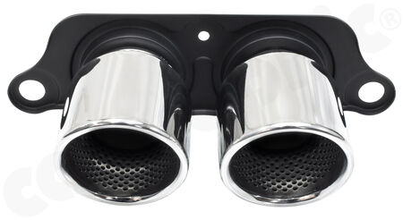 CARGRAPHIC Lightweight Sport Tailpipes - - <b>2x 100mm</b> round, rolled-in<br>
- press-formed base plate<br>
- <b>Stainless steel mirror polished</b><br>
<b>Part No.</b> CARP91GT3ER2100