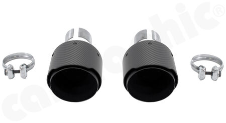 CARGRAPHIC Sport Tailpipe Set - - 2x 100mm round<br> 
- <b>Visual-Carbon Matt finish</b><BR>
- with stainless steel liner <b>matt-black</b><BR>
- Adapter kit for fitting to OEM rear silencer<br>
<b>Part No.</b> CARP82GT4ER2100KEVTPOE
