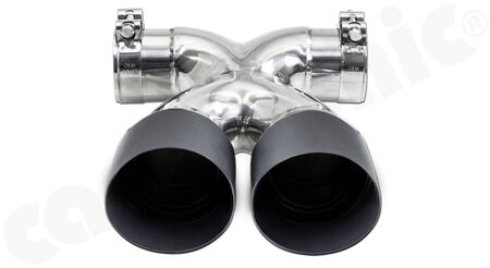 CARGRAPHIC Sport Double-End Tailpipe "X" - - 2x 89mm round - <b>Lightweight Special</b><br>
- <b>Matt-Black Thermopaint</b><br>
- for CARGRAPHIC and original rear silencer <br>
<b>Part No.</b> CARP82ER35XTP