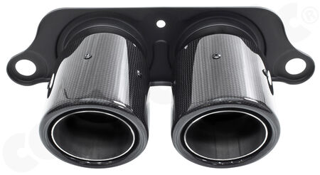 CARGRAPHIC Lightweight Sport Tailpipes - - <b>2x 100mm</b> round, rolled-in<br>
- press-formed base plate<br>
- <b>Visual-Carbon Gloss with stainless steel liner</b><br>
<b>Part No.</b> CARP91GT3ER2100KEVG