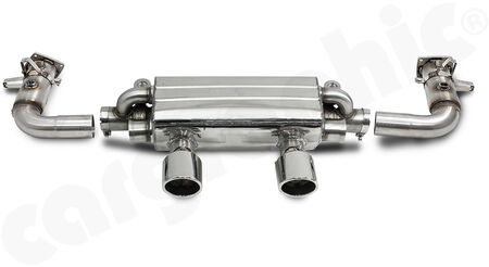 CARGRAPHIC Turbo-Back Sport Exhaust System - <b>- PSE Look -</b><br>
- to be used with PSE-look tailpipes<br>
- 2x exhaust valves, <b>pressureless open</b><br>
- WTIHOUT catalytic converters<br>
- NOT OBD2-compliant<br>
<b>Part No.</b> CARP912PSEKITTBCL