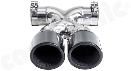 CARGRAPHIC Sport Double-End Tailpipe "X" - - 2x 89mm round<br> 
- <b>Gloss-Black enamelled</b><BR>
- for CARGRAPHIC and original rear silencer <br>
<b>Part No.</b> CARP82ER35RXENA