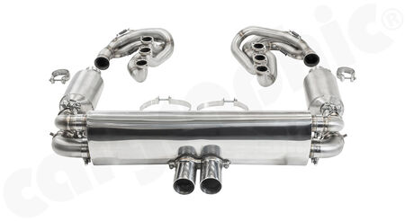 CARGRAPHIC GT Sport Exhaust System - - ID 45mm GT - Manifoldset<br>
- without heating<br>
- without catalytic converters<br>
- with pre silencers / resonators<br>
- 2x exhaust valves <b>pressureless closed (PLC)</b><br>
- <b>4>2 flow</b> sport rear silencer<br>
- Tailpipe variations Center Outlet<br>
<b>Part No.</b> CARP64GTKITCOFLAP4502