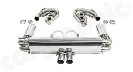 CARGRAPHIC GT Sport Exhaust System - - ID 45mm GT - Manifoldset<br>
- no heating<br>
- without catalytic converters<br>
- with pre silencers / resonators<br>
- no exhaust valves<br>
- <b>4>2 flow</b> sport rear silencer<br>
- Tailpipe variations Center Outlet<br>
<b>Part No.</b> CARP64GTKITCO4503