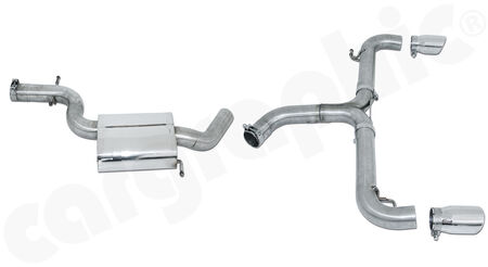 CARGRAPHIC Sport Exhaust System - Cat-back System - - Center Silencer without exhaust valve<br>
- Tailpipe section - non-resonated<br>
- 2x 89mm Tailpipes, round <b>mirror polished</b><br>
<b>Part No.</b> CARVWG6GTICB4