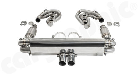CARGRAPHIC GT Sport Exhaust System - - ID 45mm GT - Manifoldset<br>
- no heating<br>
- 2x 100cpsi catalytic converters<br>
- no exhaust valves<br>
- <b>4>2 flow</b> sport rear silencer<br>
- Tailpipe variations Center Outlet<br>
<b>Part No.</b> CARP64GTKITCO4501