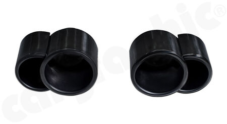 CARGRAPHIC Double End Tailpipe Set - - 2x 100/85mm round, rolled in<BR>
- <b>Gloss Black enamelled</b><BR>
<b>Part No.</b> CARP96TEROE100ENA