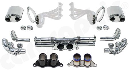 CARGRAPHIC Sport Exhaust System Kit 1 - Lightweight - - For use with OE manifolds / catalytic converters<br>
- With integrated exhaust valves<br>
- Lightweight incl. final silencer repacement pipe<br>
- Weight saving over OE system: 11,5kg<br>
- <b>Part.No.</b> PERP91GT3KIT1LW