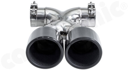 CARGRAPHIC Sport Double-End Tailpipe "X" - - 2x 100mm round<br>
- <b>Gloss-Black enamelled</b><br>
- for CARGRAPHIC and original rear silencer <br>
<b>Part No.</b> CARP82ER40RXENA