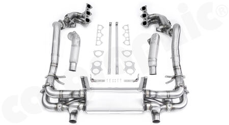 CARGRAPHIC Full Motorsport System - - Manifolds with long primaries without catalytic converter<br>
- OPF replacement pipes<br>
- Rear Silencer <b>TRACK / COMPETITION</b><br>
- Fitting kit with gaskets<br>
<b>Part No.</b> CARP82GT4SYS11