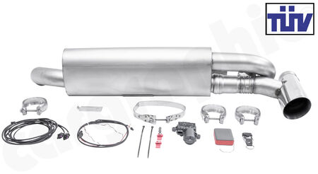 Cargraphic Sport Center Silencer - - 1x exhaust valve - <b>electric</b><br>
- Tailpipe RH<br>
- with valve control via remote<br>
- <b>with EEC Type-Approval</b><br>
<b>Part No.</b> CARP64ET1FLAP