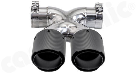 CARGRAPHIC Sport Double-End Tailpipe "X" - - 2x 89mm round<br> 
- <b>Visual-Carbon Matt finish</b><BR>
- with stainless steel liner <b>matt-black</b><BR>
- for CARGRAPHIC and original rear silencer <br>
<b>Part No.</b> CARP82ER35XKEVTP