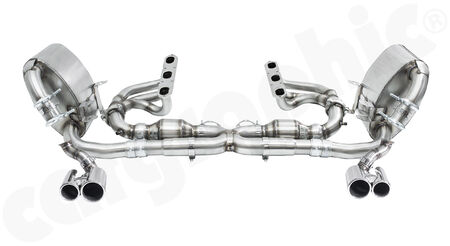 CARGRAPHIC Sport Exhaust System - - manifolds with 1,75" / 45mm primary diameter <br>
- with 2x 200 cpsi catalytic converters<br>
- sport rear silencers<br>
- sport tailpipe set 2x89/76mm<br>
<b>Part No.</b> PERP9636C4SKITX