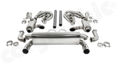 CARGRAPHIC GT Sport Exhaust System - - ID 45mm GT - Manifoldset<br>
- with heating<br>
- without catalytic converters<br>
- <b>dual flow AQ</b> sport rear silencer<br>
- <b>RSR-look</b> tailpipes with <b>740mm</b> CTC<br>
<b>Part No.</b> CARP64GTKITLHRH7404503