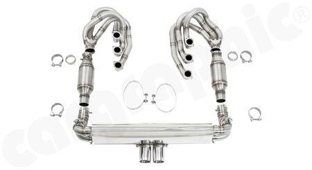 CARGRAPHIC GT Sport Exhaust System - - ID 42mm GT - Manifoldset<br>
- no heating<br>
- 2x 100cpsi catalytic converters<br>
- no exhaust valves<br>
- <b>4>2 flow</b> sport rear silencer<br>
- Tailpipe variations Center Outlet<br>
<b>Part No.</b> CARP11GTKITCO96401
