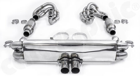 CARGRAPHIC GT Sport Exhaust System - - ID 42mm GT - Manifoldset<br>
- no heating<br>
- without catalytic converters<br>
- with pre silencers / resonators<br>
- no exhaust valves<br>
- <b>4>2 flow</b> sport rear silencer<br>
- Tailpipe variations Center Outlet<br>
<b>Part No.</b> CARP64GTKITCO3