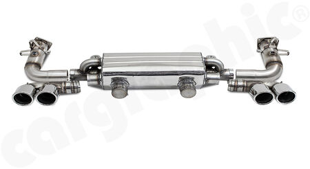 CARGRAPHIC Turbo-Back Sport Exhaust System - <b>- CARRERA S Look -</b><br>
- to be used with double-end tailpipes<br>
- 2x exhaust valves, <b>pressureless open</b><br>
- WTIHOUT catalytic converters<br>
- NOT OBD2-compliant<br>
<b>Part No.</b> CARP912KIT4TBCL