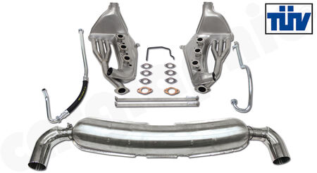 CARGRAPHIC Sport Exhaust System - - Standard SSI heat exchanger ID 35mm<br>
- <dual flow</b> sport rear silencer ID 55>61mm<br>
- <b>Sleeve fit </b> tailpipe, 60-, 75- or 89mm<br>
- TUEV certificate<br>
<b>Part No.</b> CARP11SSIKITSCCAR4