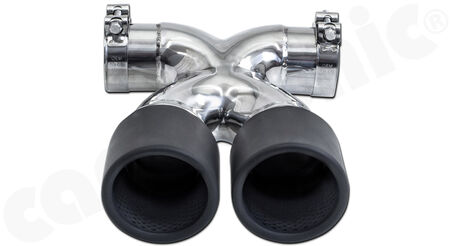 CARGRAPHIC Sport Double-End Tailpipe "X" - - 2x 89mm round<br> 
- <b>Matt-Black Thermopaint</b><BR>
- for CARGRAPHIC and original rear silencer <br>
<b>Part No.</b> CARP82ER35RXTP