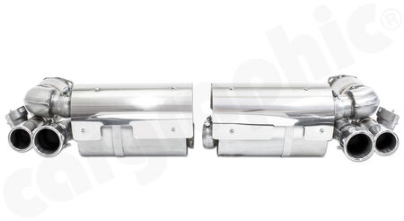 CARGRAPHIC Sport Exhaust System Turbo-Back - - 2x 200cpsi Ø130mm HD catalytic converters<br>
- 2x integrated exhaust valves<BR>
- 2x 89mm/76mm double-end tailpipes<BR>
<b>SOUND / SUPER SOUND Plus</b> Version<BR>
<b>Part No.</b> CARP96TETRFLAP