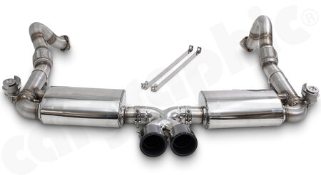 CARGRAPHIC Rear Silencers - - 2x exhaust valves<br>
- 2x 89mm / 3,5"inch tailpipes<br>
- <b>Gloss-Black enamelled</b><br>
- <b>SOUND / SUPER SOUND Version</b><br>
<b>Part No.</b> CARP82ETFLAPENA