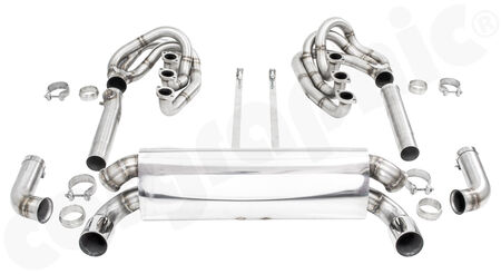 CARGRAPHIC GT Sport Exhaust System - - ID 42mm GT - Manifoldset<br>
- no heating<br>
- no catalytic converters<br>
- <b>dual flow AQ</b> sport rear silencer<br>
- <b>RSR-look</b> tailpipes with <b>740mm</b> CTC<br>
<b>Part No.</b> CARP64GTKITLHRH74002