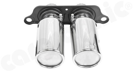 CARGRAPHIC Sport Tailpipes - - Special-Version with Silencer<br>
- 2x 100mm round<br>
- <b>Stainless steel mirror polished</b><br>
<b>Part No.</b> CARP91GT3ERSIL