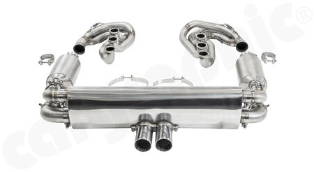 CARGRAPHIC GT Sport Exhaust System - - ID 45mm GT - Manifoldset<br>
- without heating<br>
- 2x 200 cpsi catalytic converters<br>
- 2x exhaust valves <b>pressureless closed (PLC)</b><br>
- <b>4>2 flow</b> sport rear silencer<br>
- Tailpipe variations Center Outlet<br>
<b>Part No.</b> CARP64GTKITCOFLAP4501