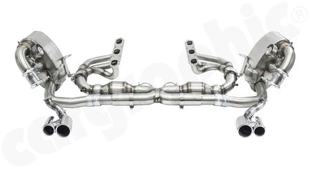 CARGRAPHIC Sport Exhaust System - - manifolds with 1,75" / 45mm primary diameter <br>
- X-pipe with 2x 200 cpsi catalytic converters<br>
- sport rear silencers with 2x exhaust valves<br>
- double end tailpipe set 2x89/76mm<br>
<b>Part No.</b> PERP9636C4SKITXFLAP