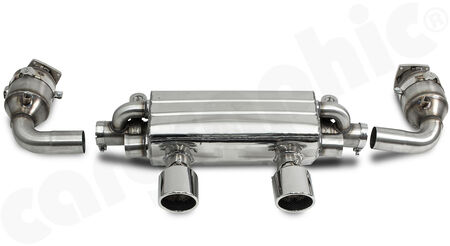 CARGRAPHIC Sport Exhaust System - <b>- PSE Look -</b><br>
- to be used with PSE-Look tailpipes<br>
- 2x exhaust valves, <b>pressureless open</b><br>
- 2x 200cpsi Ø130mm HD Tri-Metal catalytic converters<br>
- fully OBD2-compliant<br>
<b>Part No.</b> CARP912KITPSETB