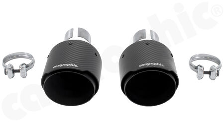 CARGRAPHIC Sport Tailpipe Set - - 2x 114mm round<br> 
- <b>Visual-Carbon Matt finish / CARGRAPHIC Logo</b><BR>
- with stainless steel liner <b>matt-black</b><BR>
- Adapter kit for fitting to OEM rear silencer<br>
<b>Part No.</b> CARP82GT4ER2114KEVTPCGOE