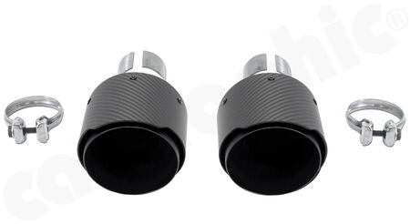 CARGRAPHIC Sport Tailpipe Set - - 2x 114mm round<br> 
- <b>Visual-Carbon Matt finish</b><BR>
- with stainless steel liner <b>matt-black</b><BR>
- Adapter kit for fitting to OEM rear silencer<br>
<b>Part No.</b> CARP82GT4ER2114KEVTPOE