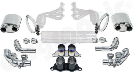CARGRAPHIC Sport Exhaust System Kit 1 - - For use with OE manifolds / catalytic converters<br>
- With integrated exhaust valves<br>
- For use with OE final silencer<br>
- Weight saving over OE system: 7,5kg<br>
- <b>Part.No.</b> PERP91GT3KIT1
