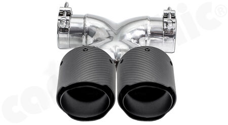 CARGRAPHIC Sport Double-End Tailpipe "X" - - 2x 100mm round<br> 
- <b>Visual-Carbon Matt finish</b><BR>
- with stainless steel liner <b>matt-black</b><BR>
- for CARGRAPHIC and original rear silencer <br>
<b>Part No.</b> CARP82ER40XKEVTP