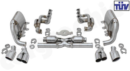CARGRAPHIC R-Sport Exhaust System - - Motorsport Longtube Manifolds<BR>
- 2x 100 cpsi MS catalytic converters<br>
- Tailpipe Variations<br>
- With TÜV Certificate (optionally available)<br>
- TÜV SOUND Version<br>
<b>Part No.</b> CARP96GT3RKIT01